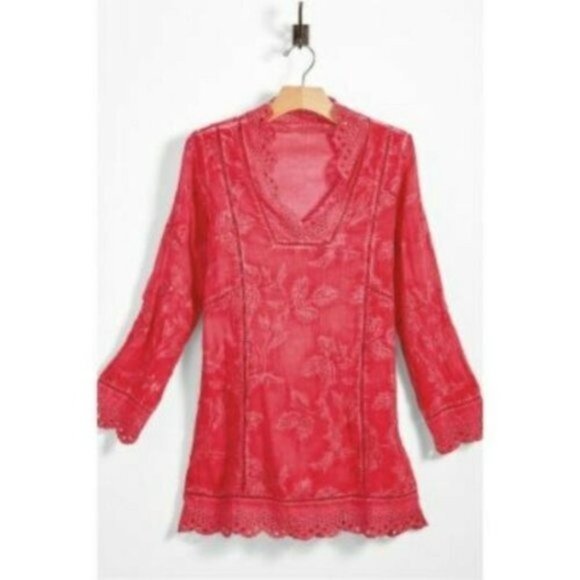 Soft Surroundings Deidre Tunic Top‎ Eyelet Plus 2X Embroidery Eyelet 3/4 Sleeve - Picture 1 of 10